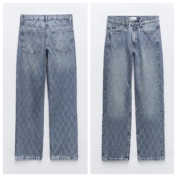ZARA TRF MID RISE RHINESTONE JEANS - Sparkly Light Wash Denim - Picture 5 of 14